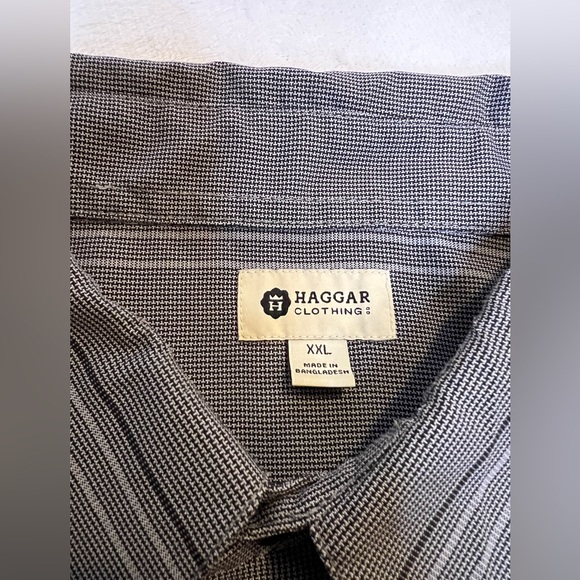 Mens XXL Haggar Black & White Pinstripe Button Down Shirt - Picture 3 of 5